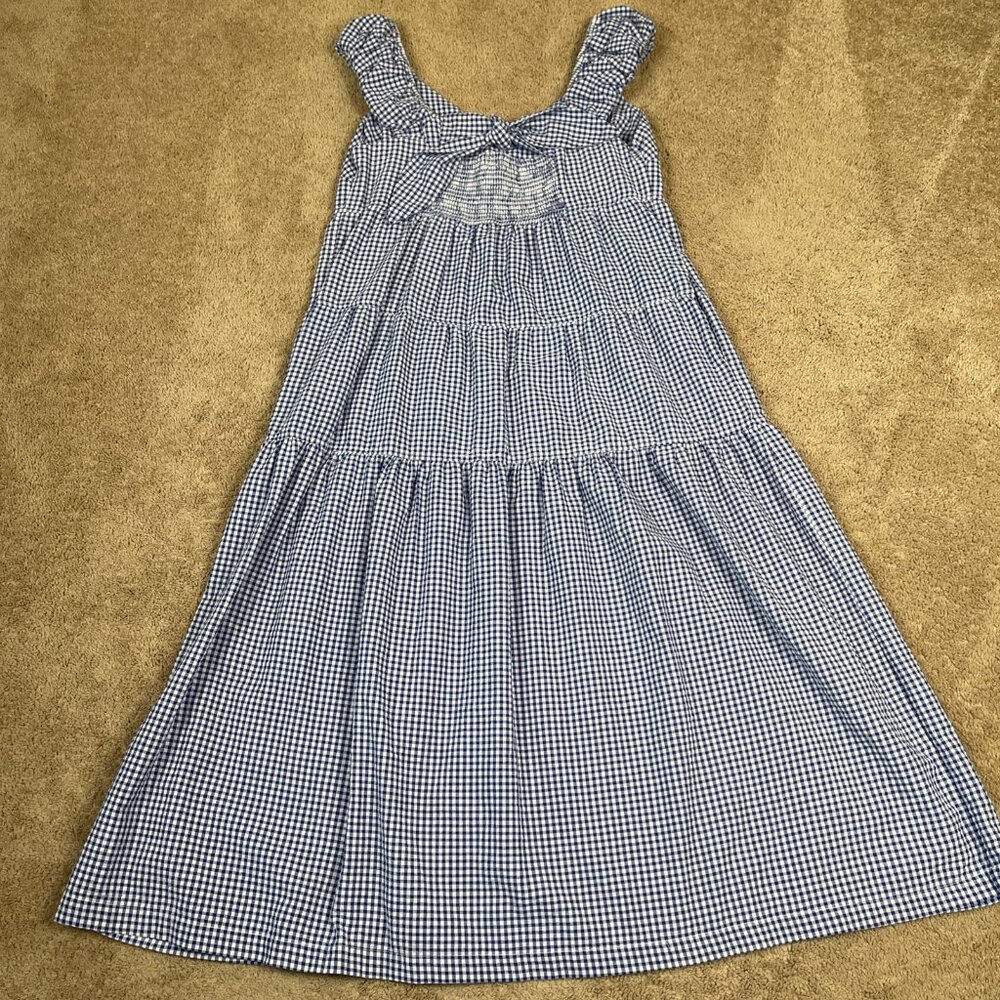 Old Navy Dress Womens L Blue Gingham Plaid Tiered Seersucker Maxi Cottagecore - Picture 10 of 10